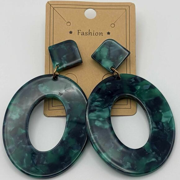 Green Forest Marble Drops Earrings - Picture 2 of 4